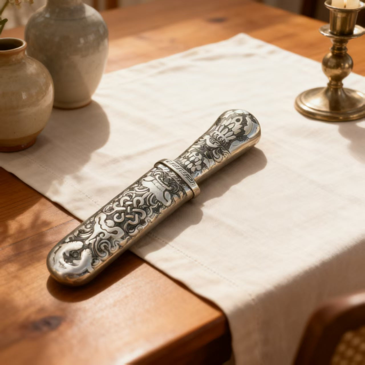 Damascus Engraved Lady Luck Pocket Knife