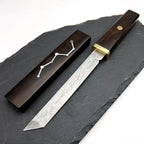 Starfield Constellation Inlay Damascus Fixed Blade Tanto Knife with Ebony Wood Sheath