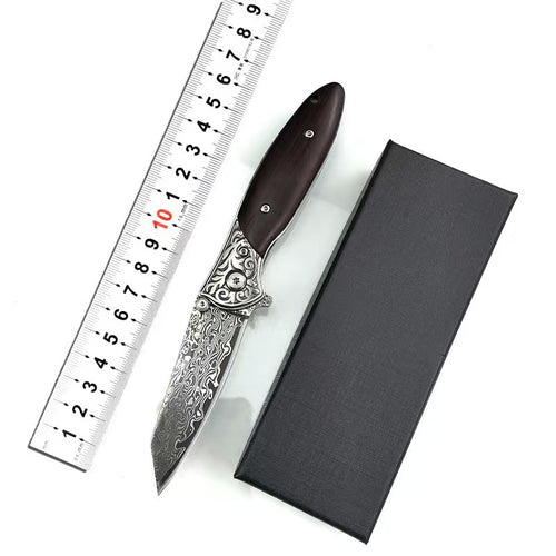 Engraved Spark Damascus Portable Outdoor Folding Knife