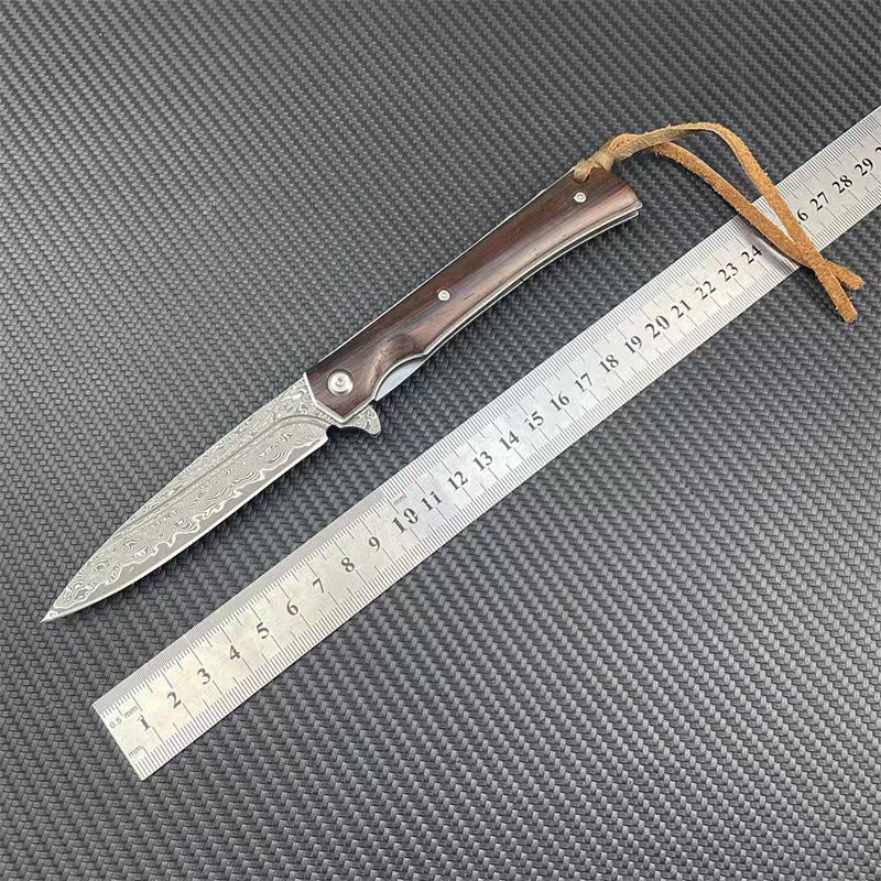 Engraved Water Flow Damascus Portable Outdoor Folding Knife
