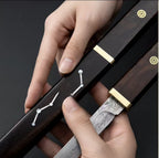 Starfield Constellation Inlay Damascus Fixed Blade Tanto Knife with Ebony Wood Sheath