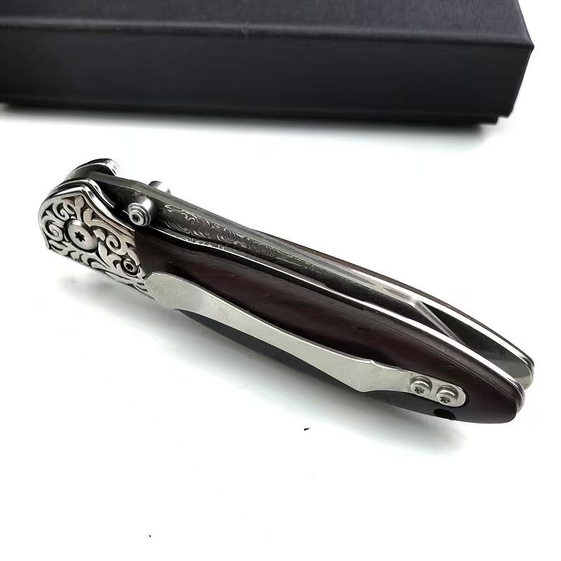 Engraved Spark Damascus Portable Outdoor Folding Knife