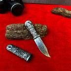 Damascus Engraved Lady Luck Pocket Knife