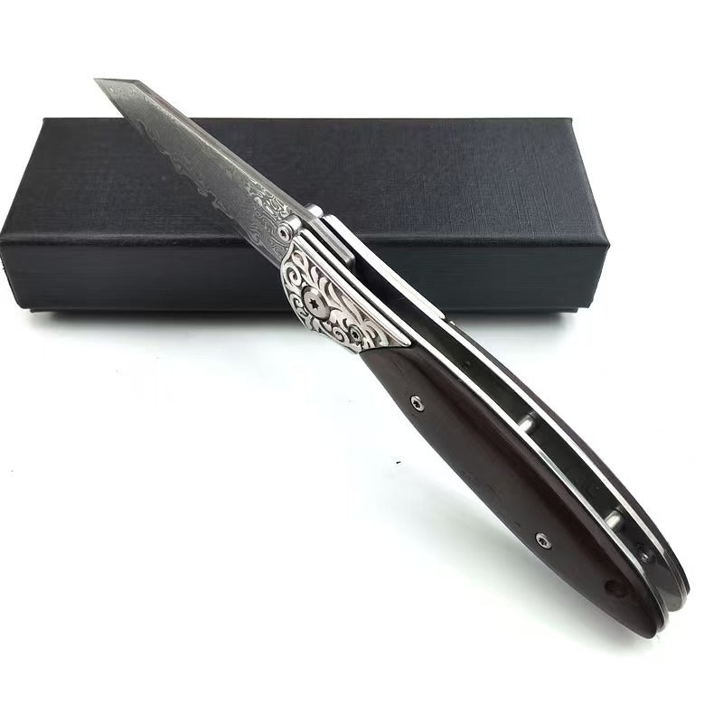 Engraved Spark Damascus Portable Outdoor Folding Knife
