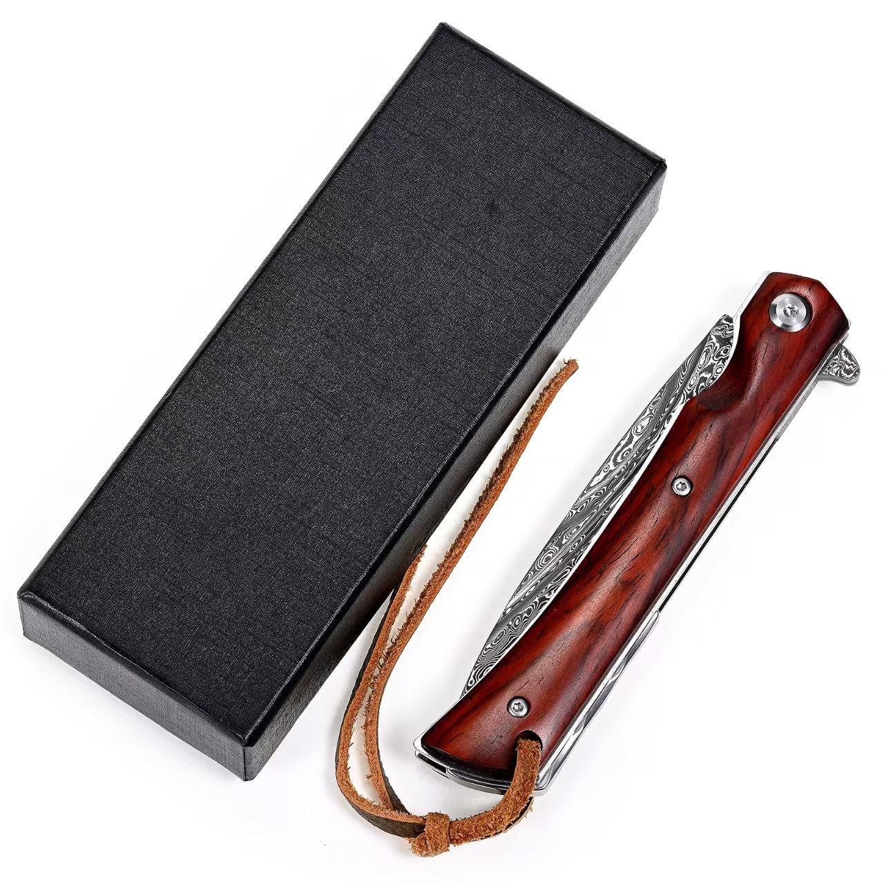 Engraved Water Flow Damascus Portable Outdoor Folding Knife
