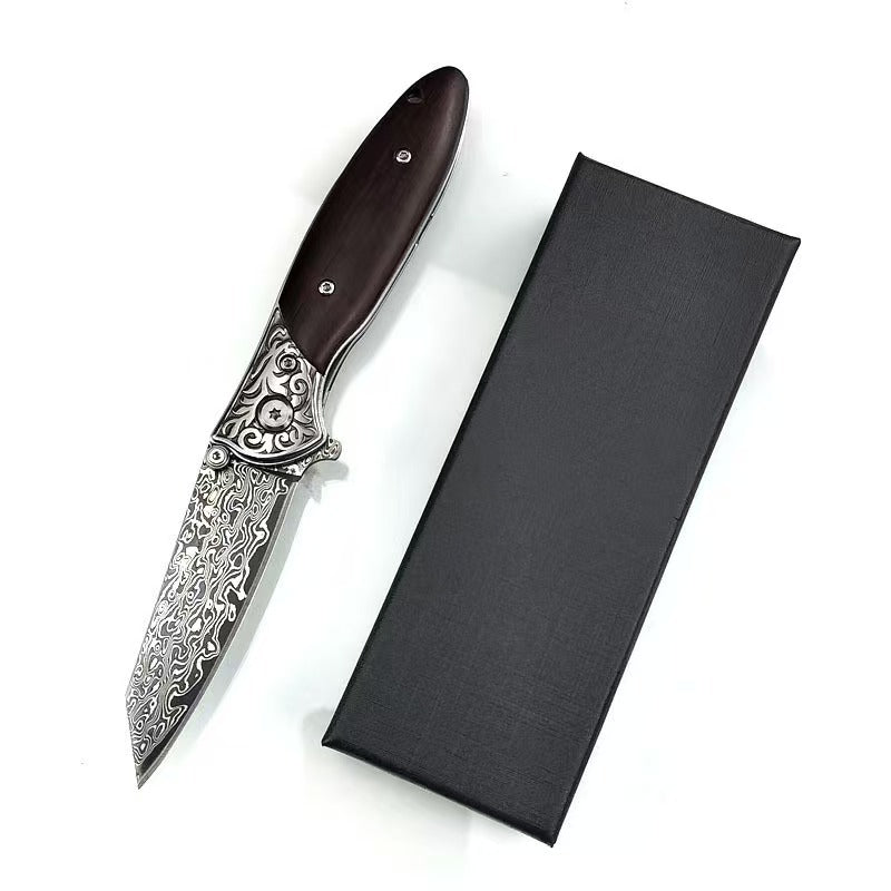 Engraved Spark Damascus Portable Outdoor Folding Knife